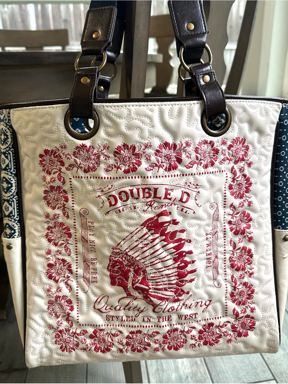 Double D Ranch Western Americana Quilted Tote Bag USA Eagle